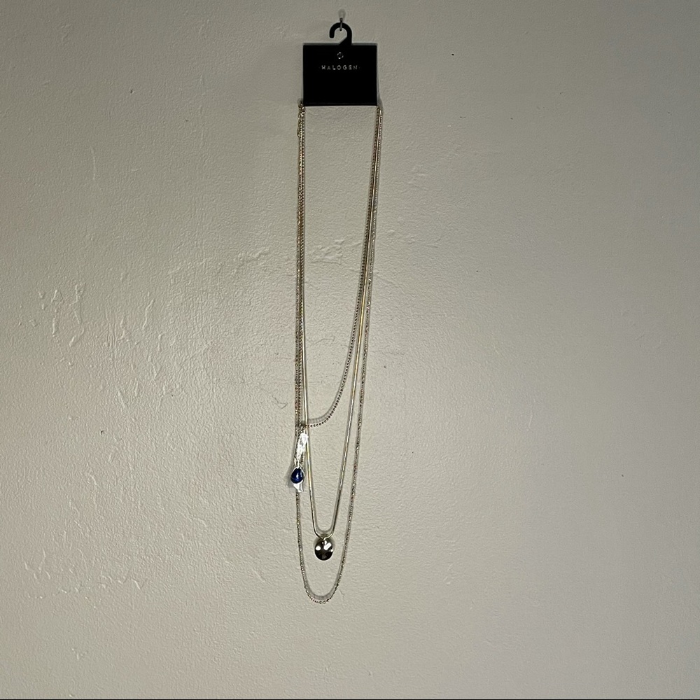 Halogen Gold 3 strand long necklace with pendant